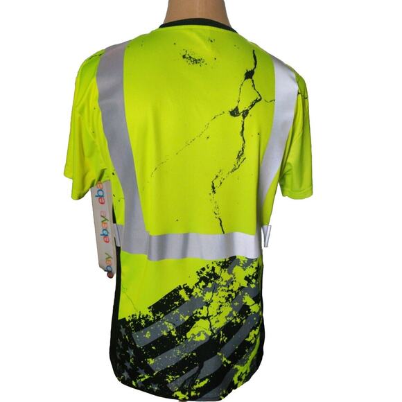 SS360° Backwoods Camo/Florescent Green Reflective Safe Shirt/Short Sleeve/SZ Lrg - Picture 3 of 5